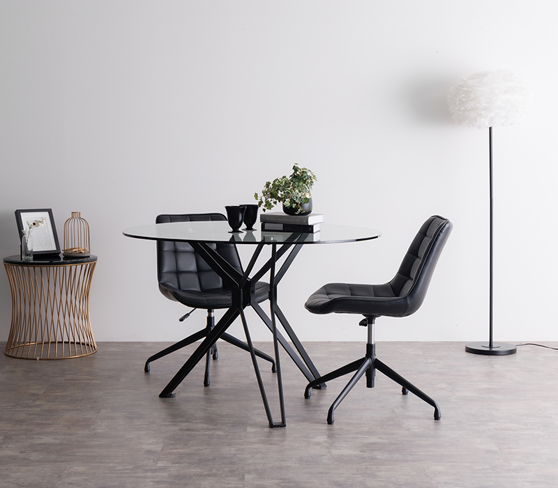 円天板と直線脚が重なりあうガラステーブル geo（ジオ） - ソファー