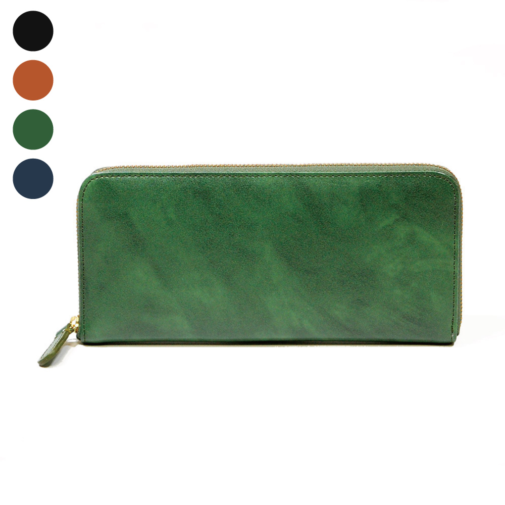 濃淡染めのレザーが美しいラウンドファスナー長財布