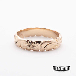 Handmade 14K Gold Traditional Hawaiian Ring (4mm Width Barrel