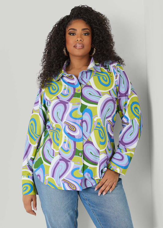 Tall Swirl Print Collared Shirt – Ashley Stewart