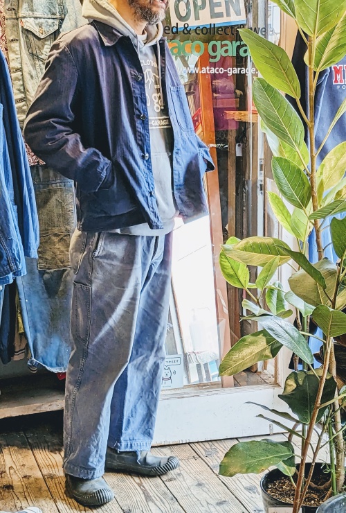 60s 70s ドイツ ヘリンボーンツイル ワーク ジャケット カバーオール