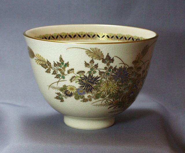 古薩摩 白薩摩 春の絵 花模様 茶碗 茶道具 古薩摩 白薩摩 春の絵 花