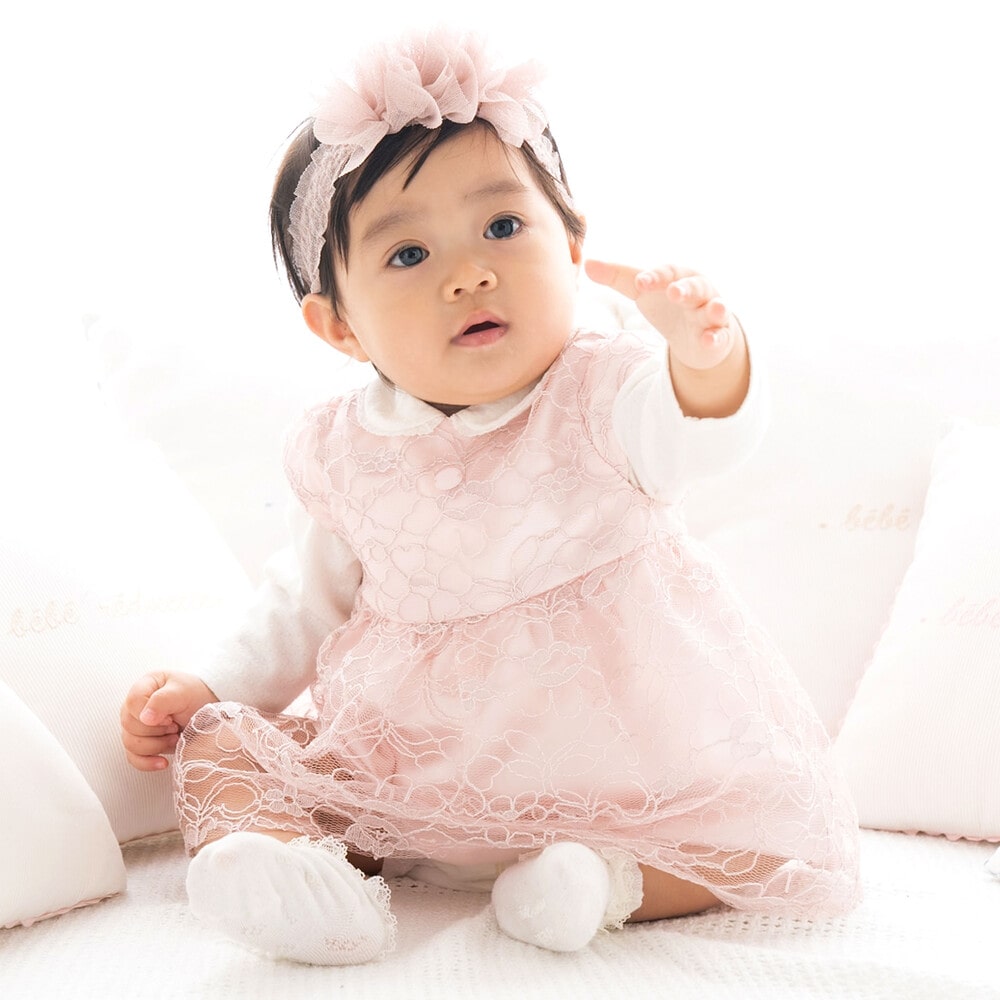 日本製】ラメコードレースワンピース(70~90cm)(S(70-80cm) ネイビー