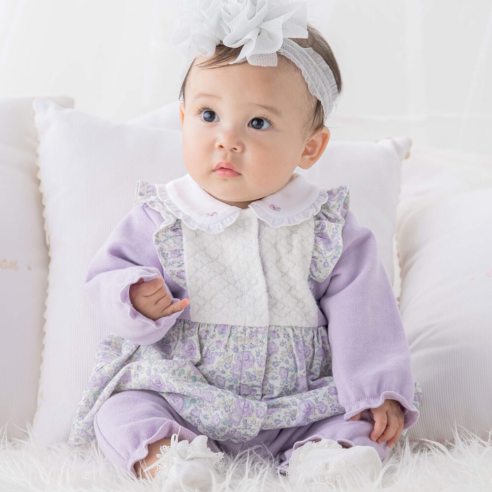 裏毛リバティスカートカバーオール (70~80cm)(70cm パープル系