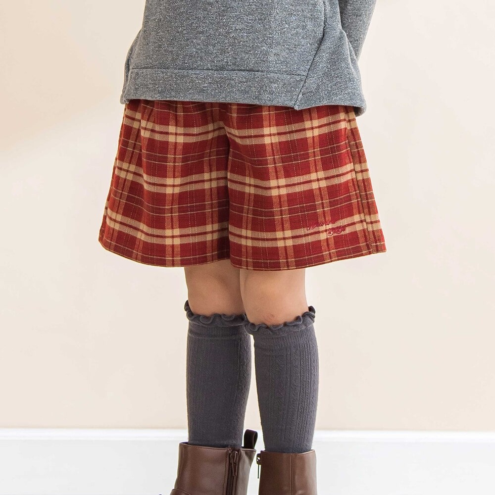 お揃い】チェック柄キュロット(80~130cm)(80cm レッド系): ボトム