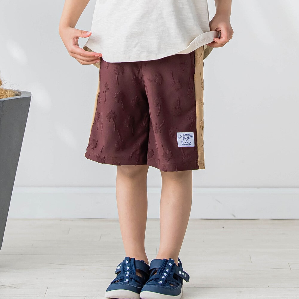 サイドラインポコポコ総柄ハーフパンツ(80~120cm)(80cm ブラウン