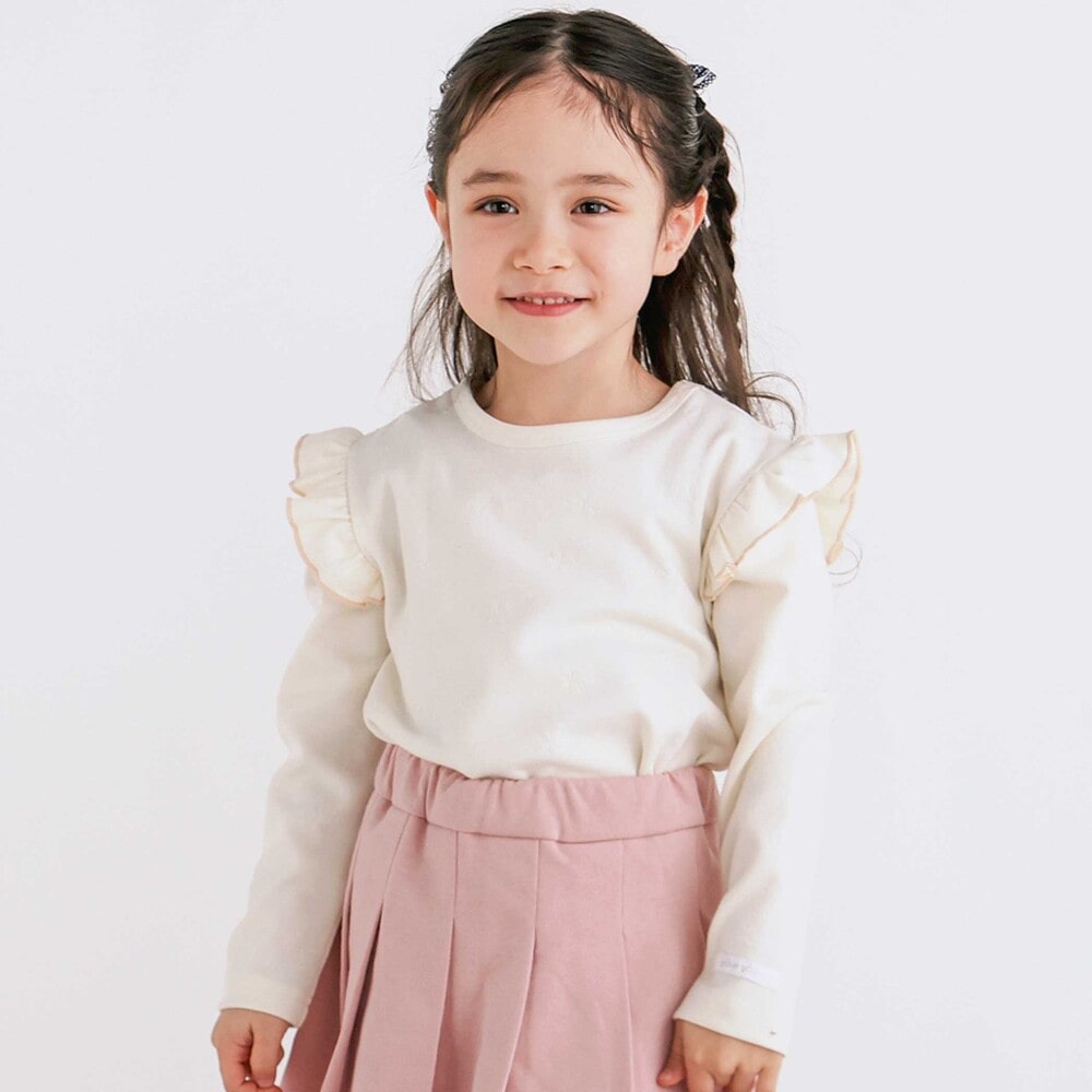 お揃い】肩フリル花柄トップス(80~130cm)(80cm オフホワイト