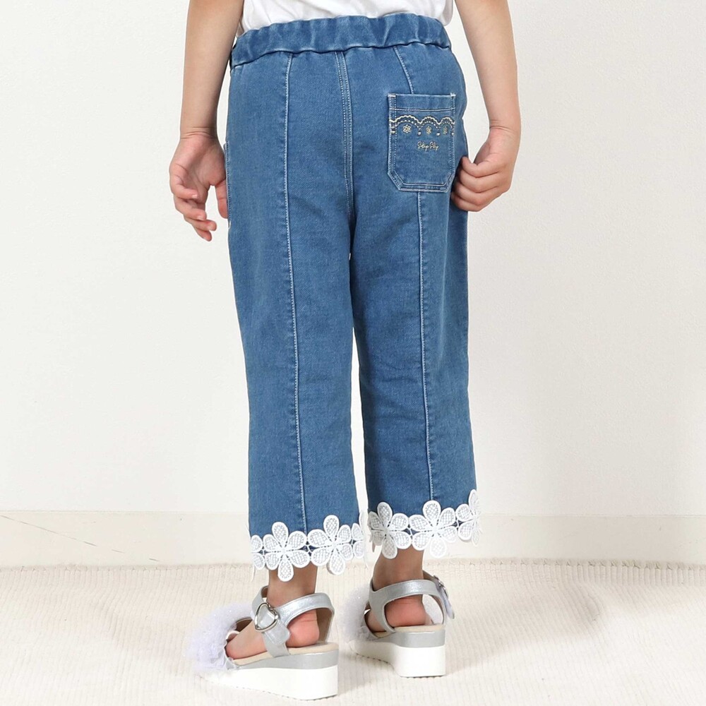 裾お花レースデニムニットセンタータック7分丈パンツ(80~130cm)(80cm