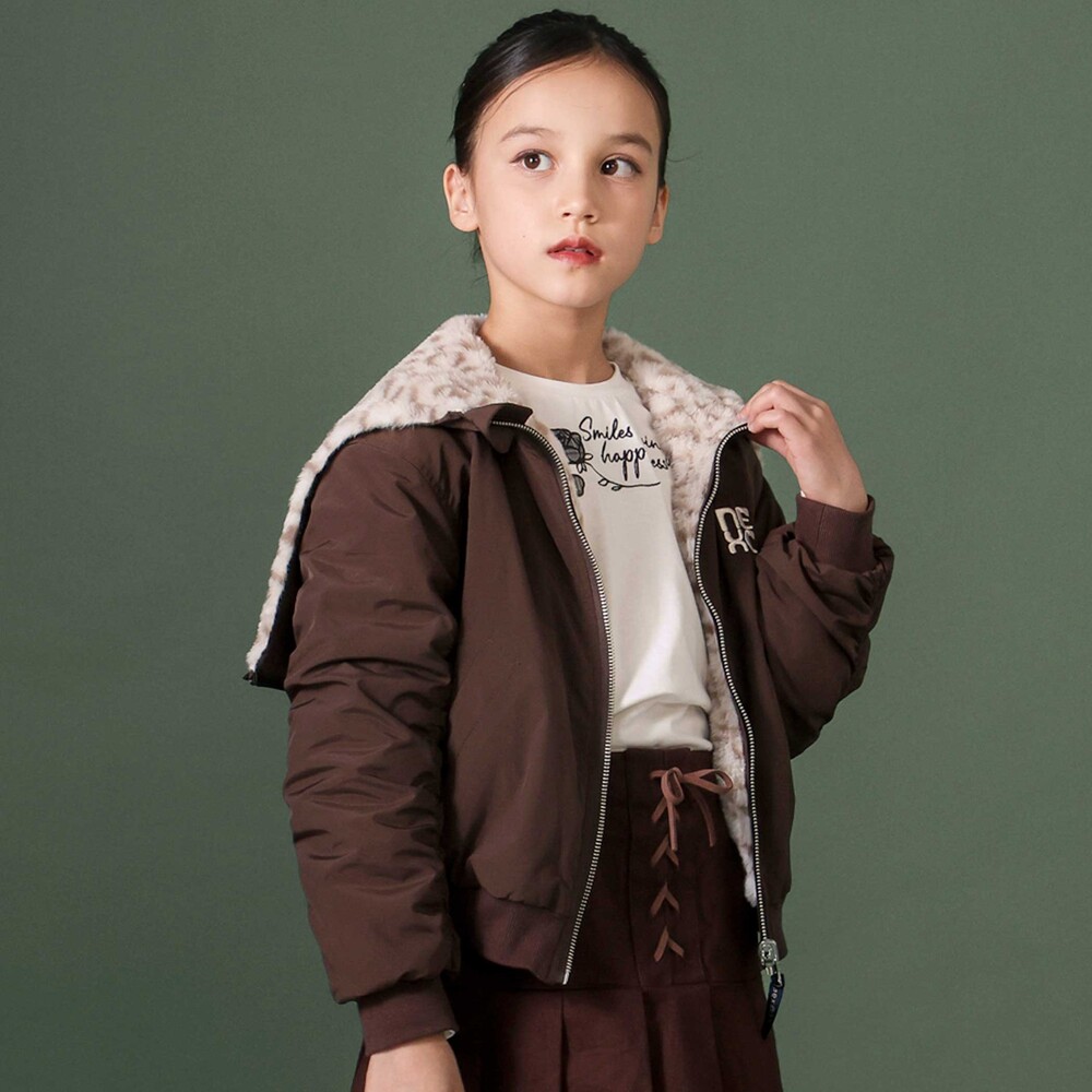 リバーシブルタフタxファーファスナーフード付きジャケット(110~150cm