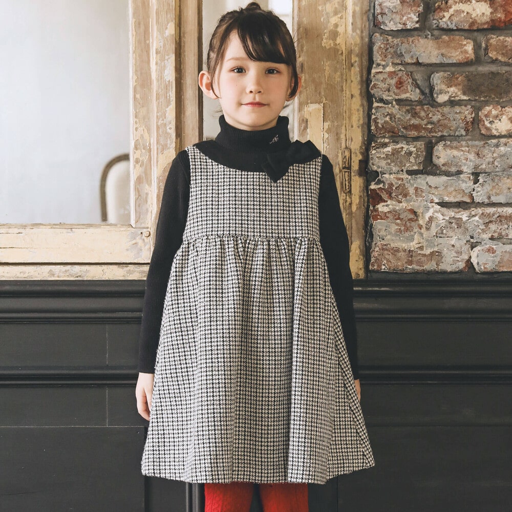 お揃い】ラメ千鳥格子ジャンパースカート(90~150cm)(90cm ブラック系