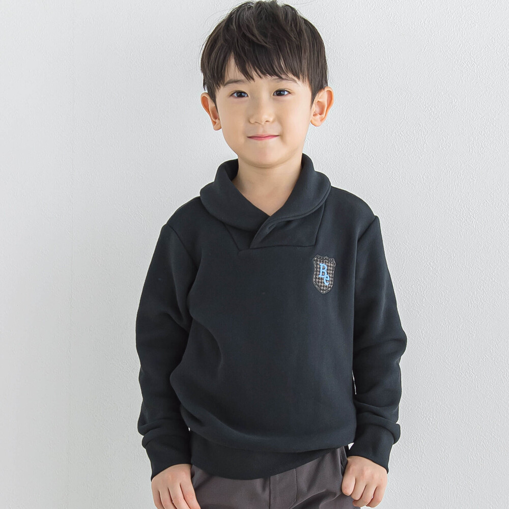 ショールカラー紋章ワッペントレーナー(90~150cm)(90cm ブラック