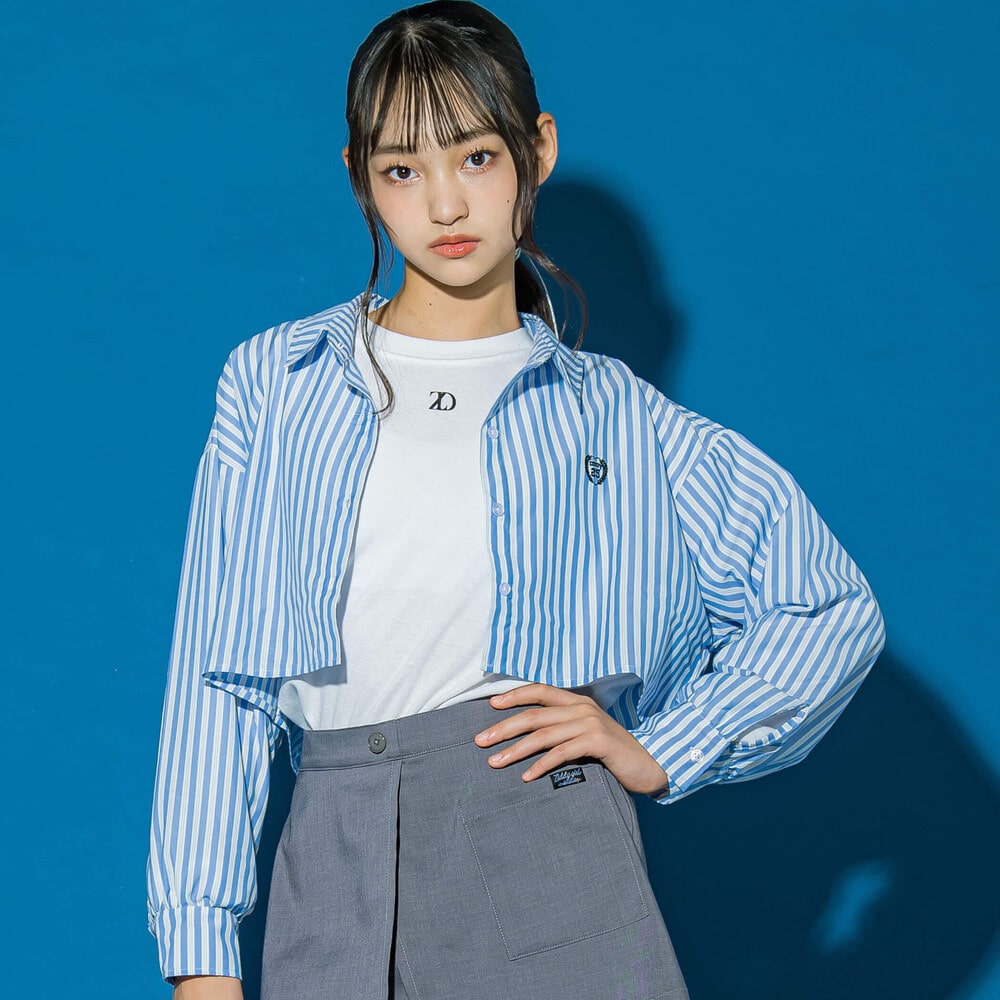 ニコ☆プチ 掲載 】ストライプシャツ＆ロゴ刺しゅうTシャツセット(130