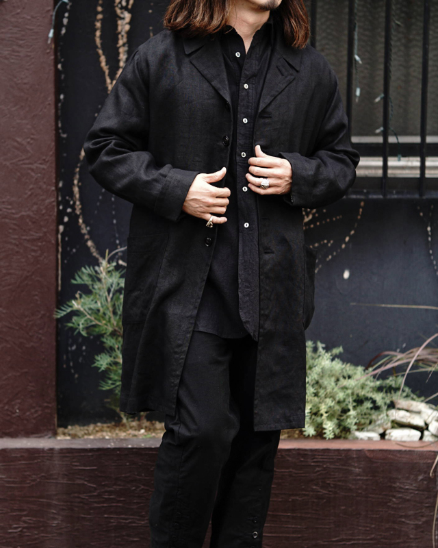 Django Atour classic artisanal heavylinen coat / black B.S.W.