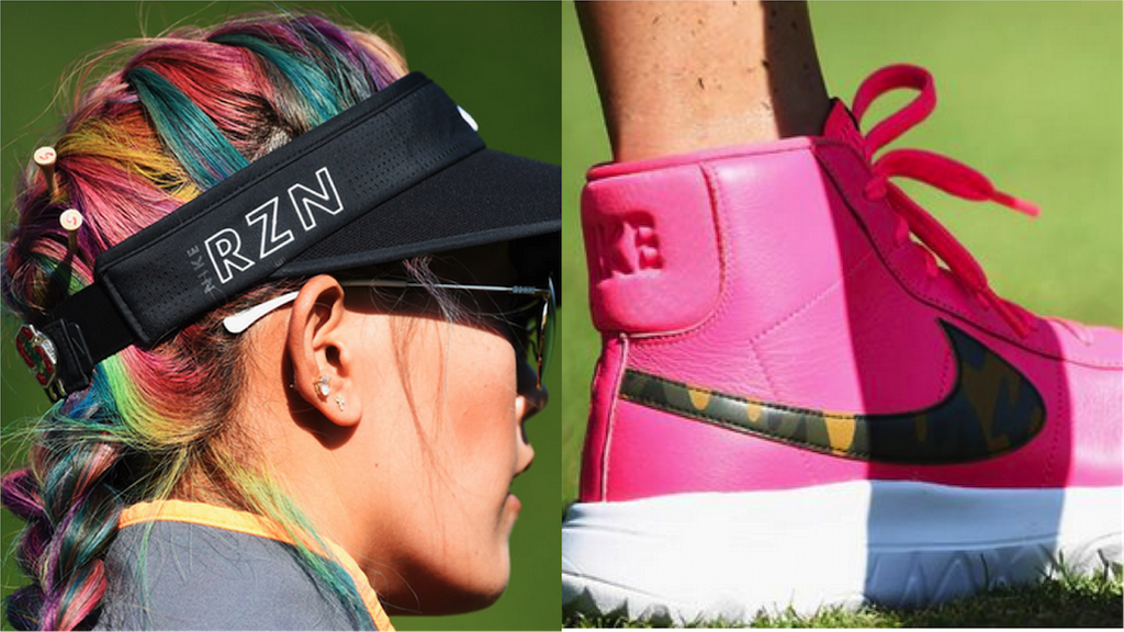Michelle Wie's pink Nike Blazer golf shoes and rainbow hair – GolfWRX