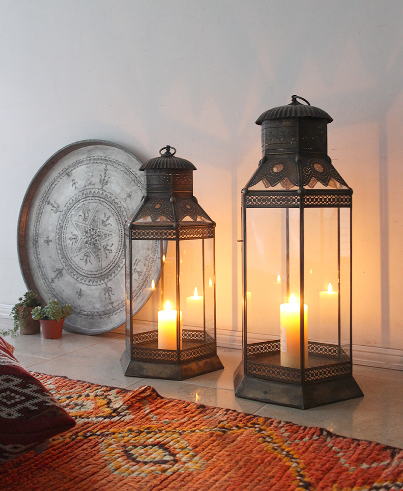 アラブ風ガラスランタン 高さ69cm/ブラスランプ・銅製品 トルコ製