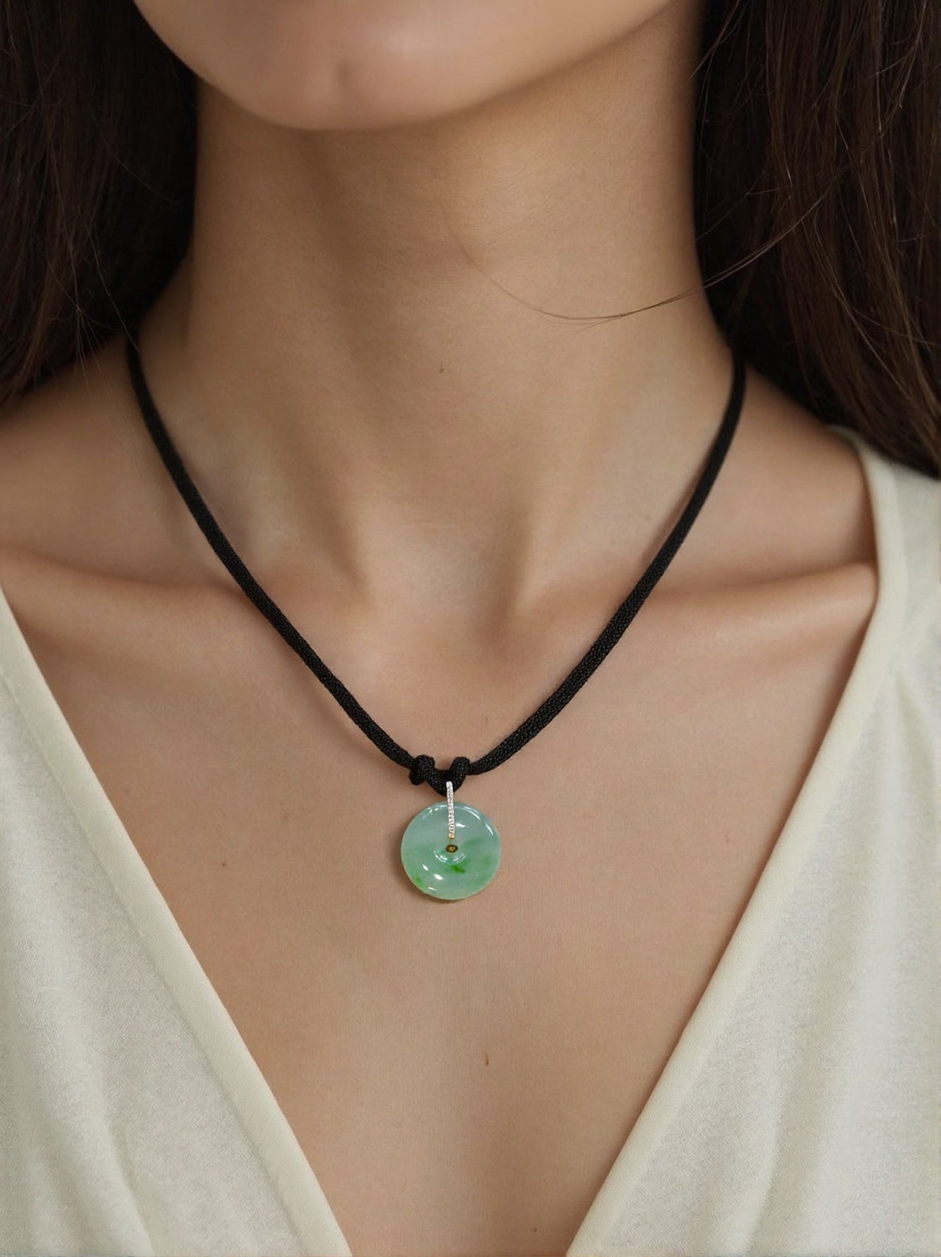 Ocean Blue Jade Donut Pendant Necklace in 18K White Gold with