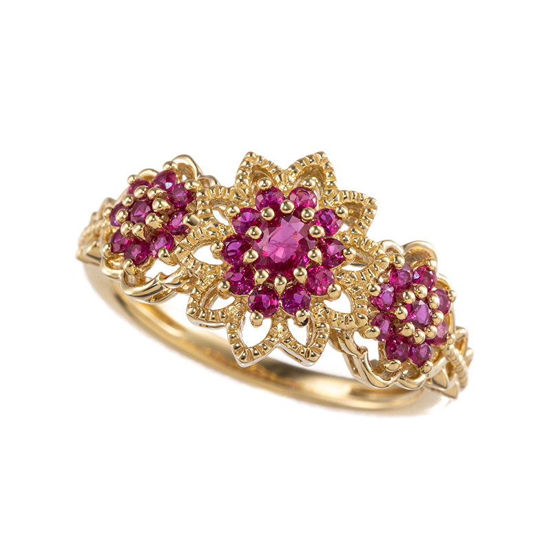 けいこ様】ラボグロウン・ルビー 彫金ワイドリング／クラシック