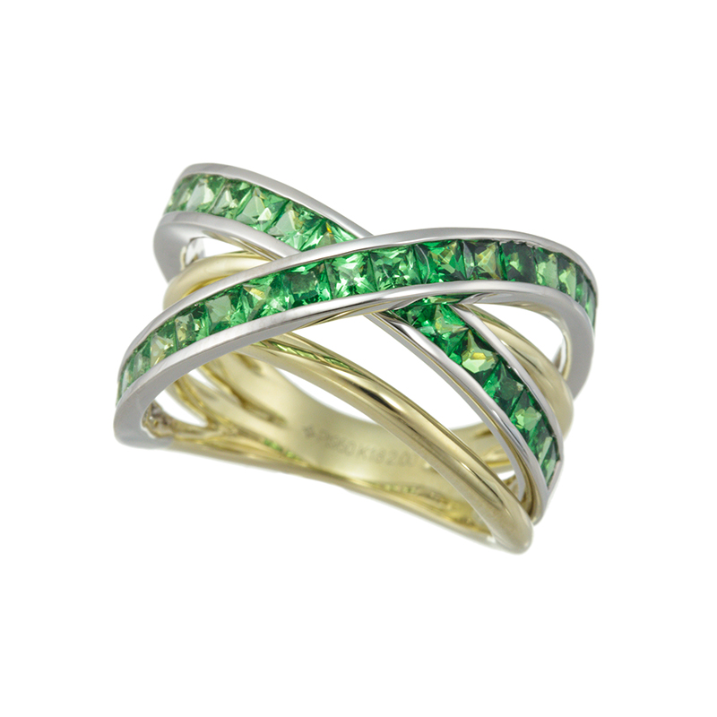 GSTV K18GG/PT950 ツァボライト スターライン リング TS 約2.00ct