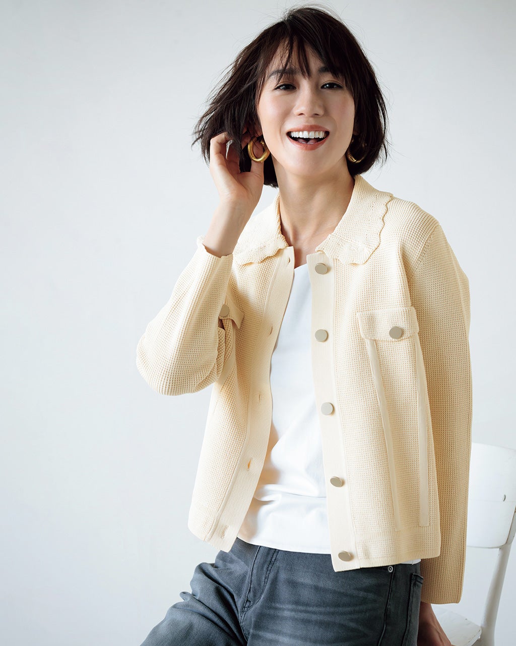 スカラップ衿・畦タック編みブルゾン/DoCLASSE