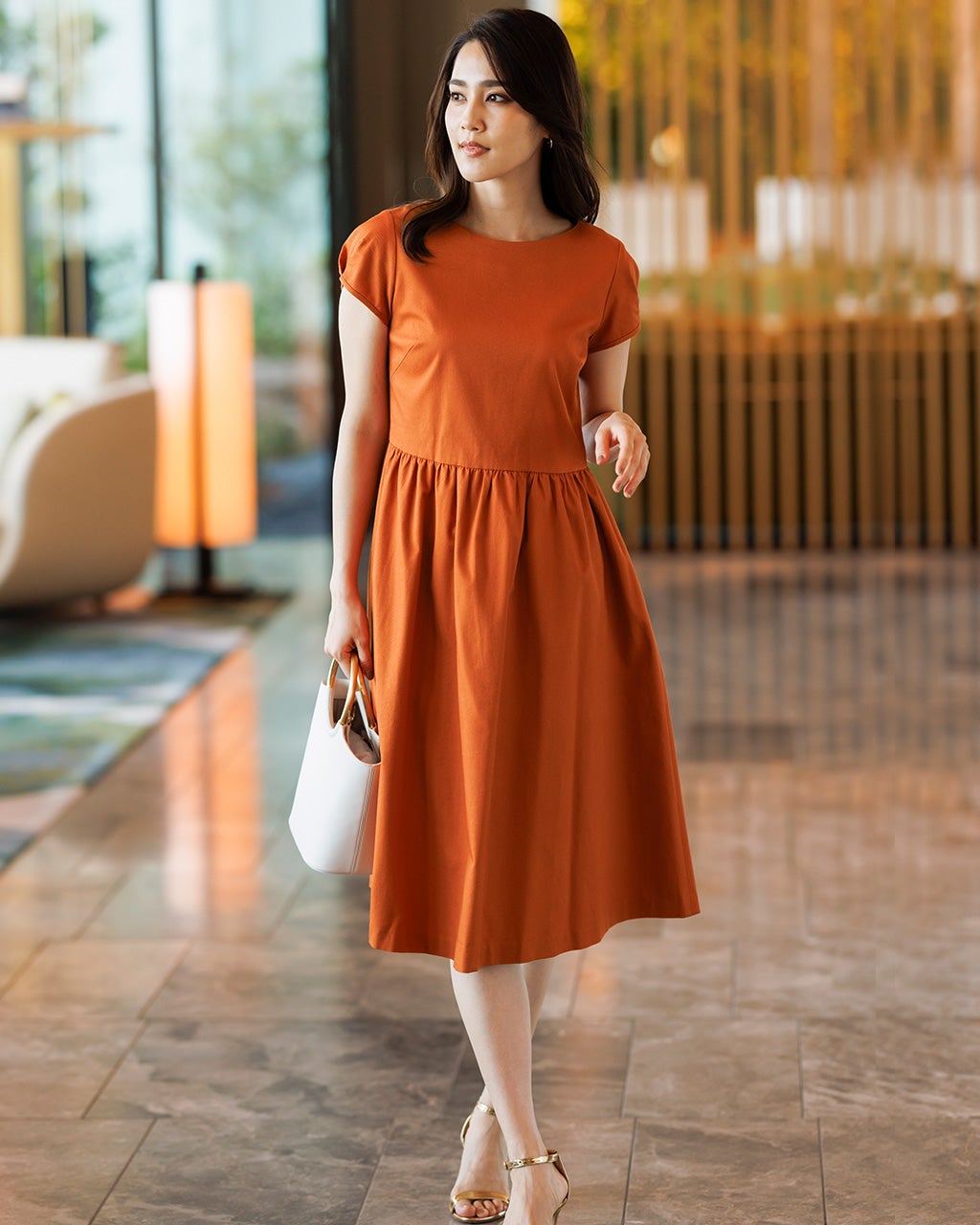 ストレッチピケ・フレアワンピース／ベルト付/DoCLASSE