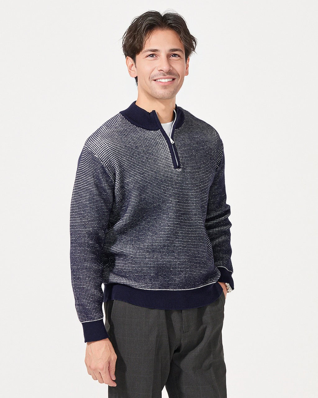 テクスチャー編みニット・ハーフジップ/DoCLASSE