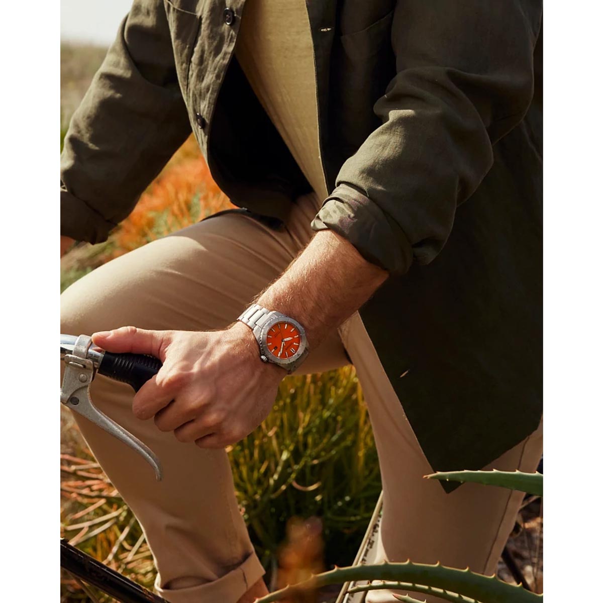 Citizen Brycen Watch with Orange Dial and Super Titanium Bracelet