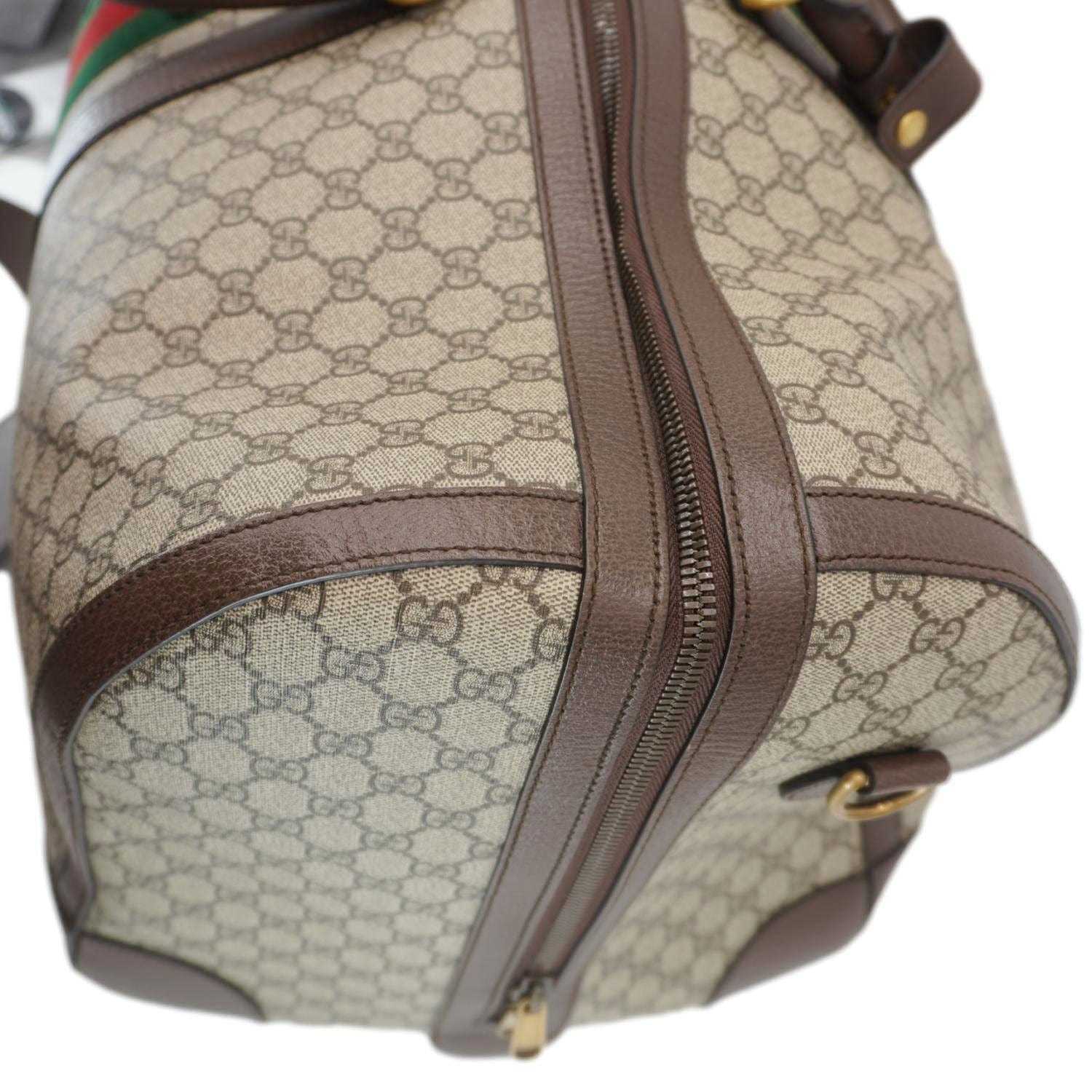 GUCCI Savoy Web Maxi GG Supreme Canvas Duffle Bag Beige 724567