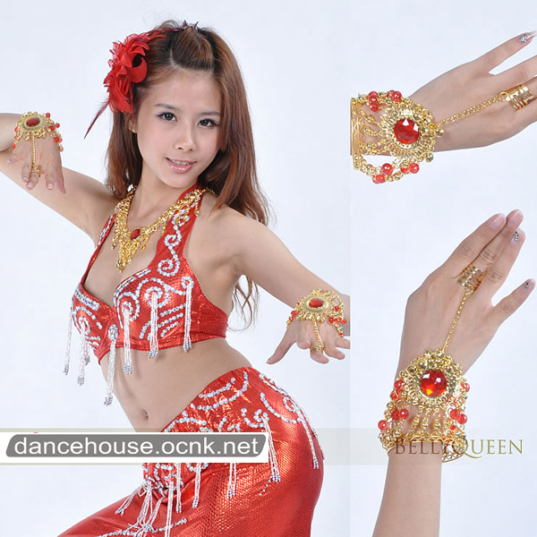 ベリーダンスアクセサリ027B--ネックレス+ハンドアクセサリー3点セット