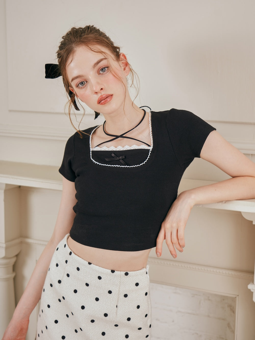 スクエアネックレースリブカットトップス – Darich (ダーリッチ)