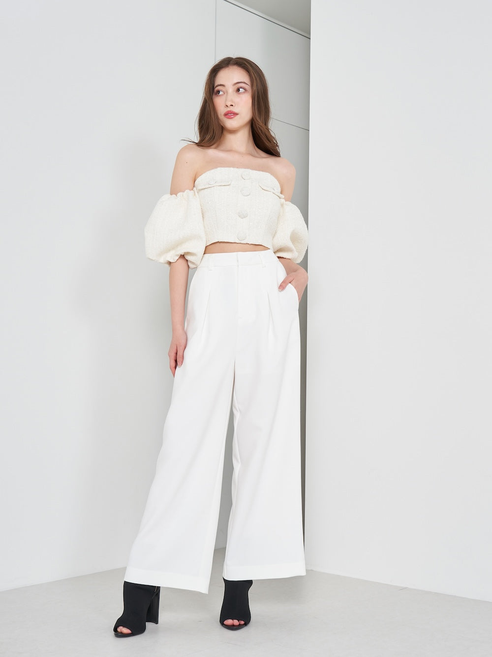 パフスリーブオフショルツイードトップス – Darich (ダーリッチ)