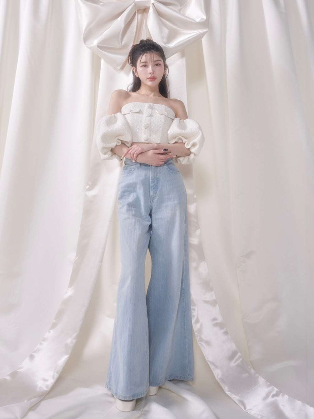 パフスリーブオフショルツイードトップス – Darich (ダーリッチ)