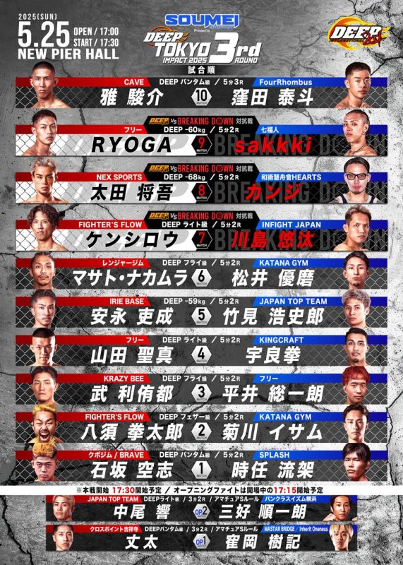 RYOGAが初回計量時間に遅れ減点1、川島悠汰が計量オーバーで特別ルール