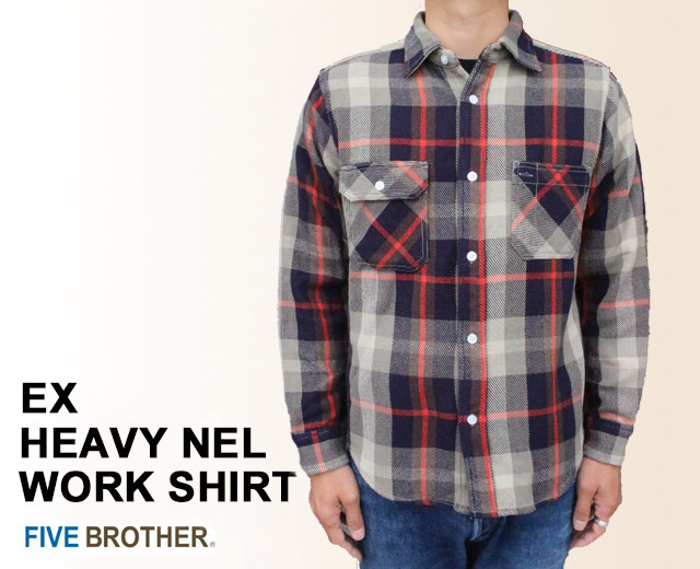 FIVE BROTHER/ファイブブラザー EXヘビーネルシャツ オリーブ チェック