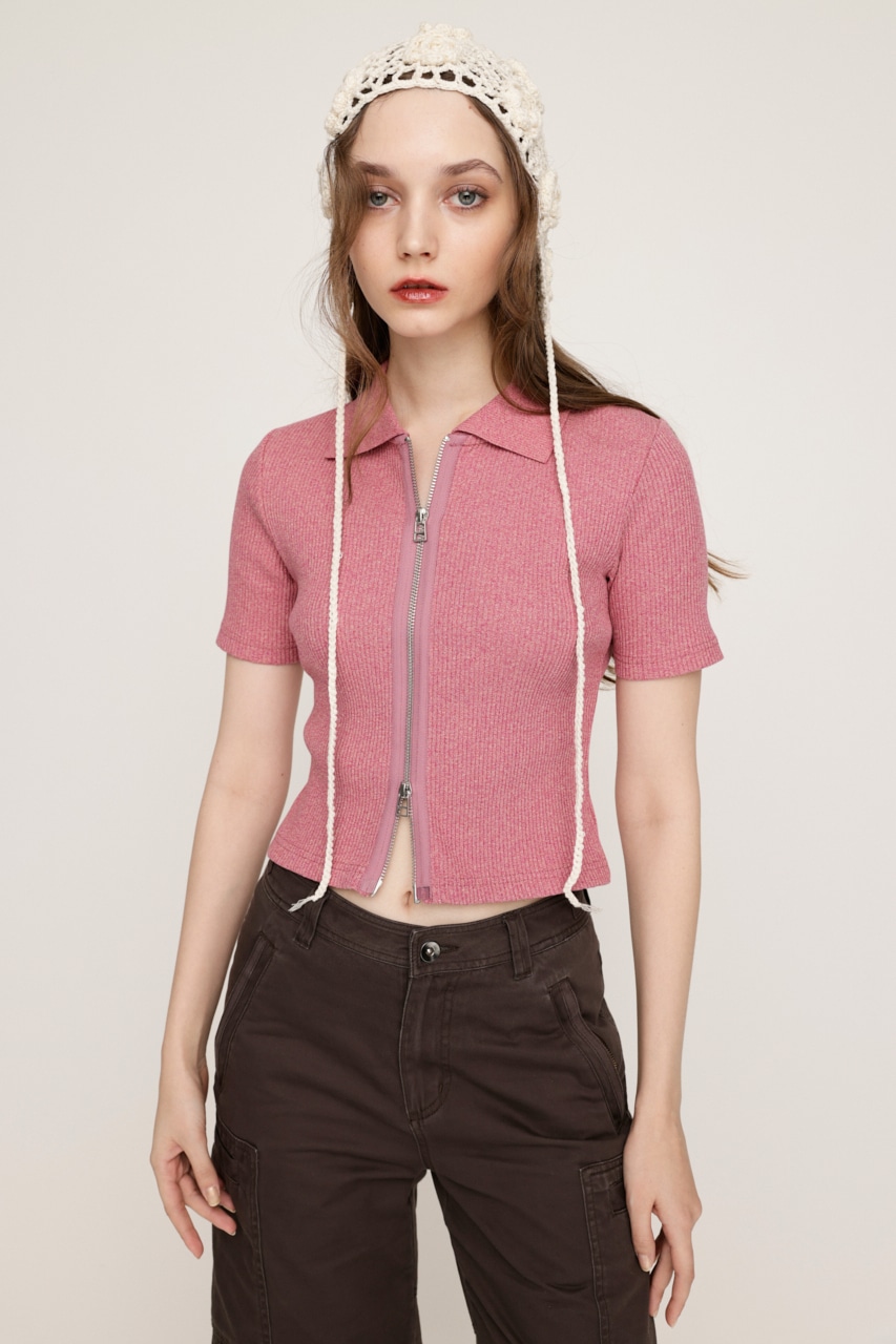 SLY | FRONT ZIP CUT RIB トップス (Tシャツ・カットソー(半袖
