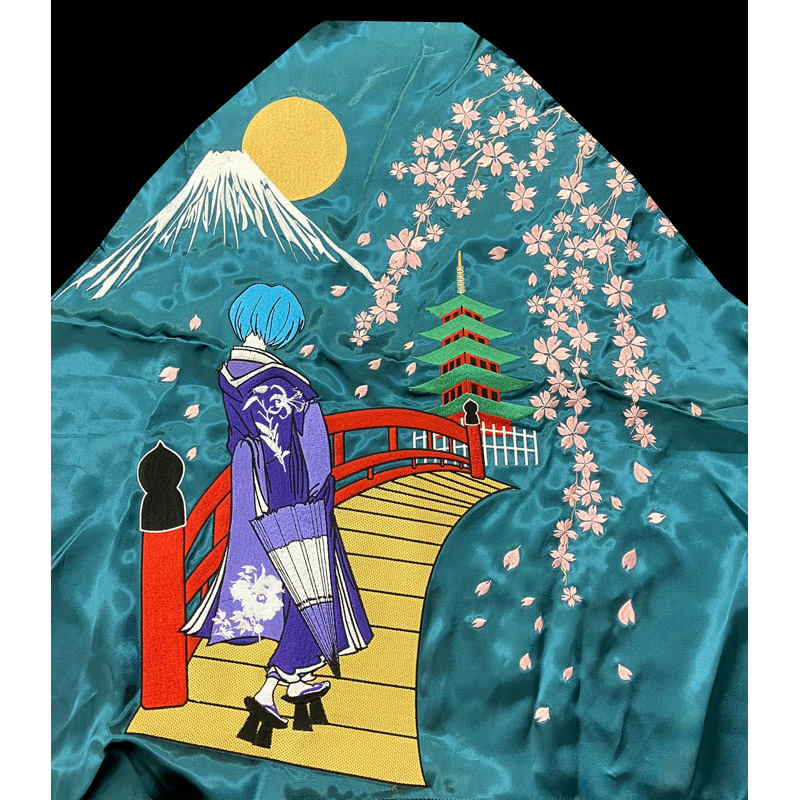 EVAx錦】龍と覚醒初号機/舞妓綾波リバーシブルスカジャン/表ネイビー