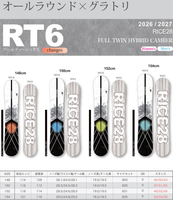 予約商品] 26-27 ライス 28 スノーボード RT6 アールティー シックス