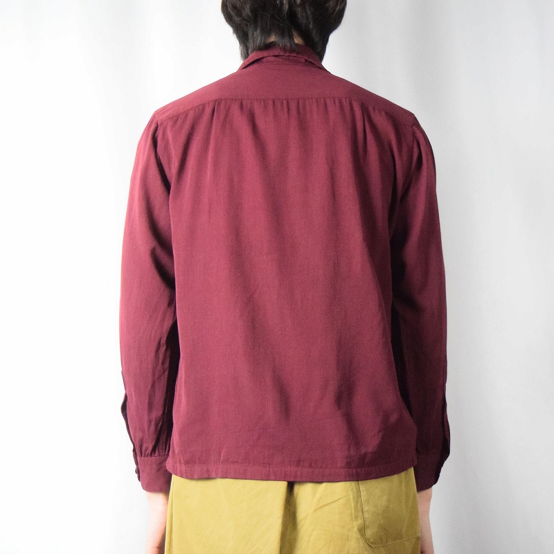 40年代 40s アメリカ製 ボルドー えんじ ワインレッド 開襟 長袖