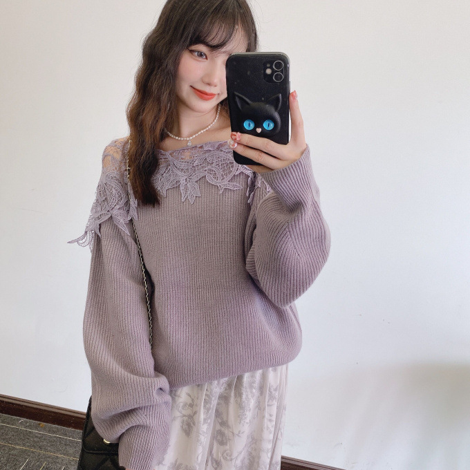 Fubail / レーストリムオフショルニット