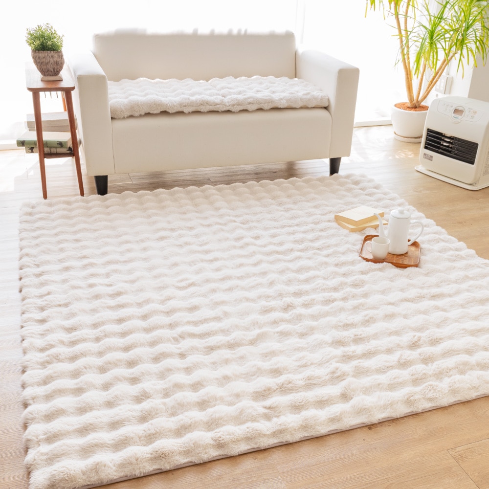 LIFELEX もこもこラビットファータッチラグ 185×185cm グレージュ(185