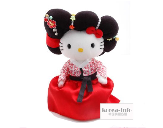 韓国限定 ハローキティ 韓服ぬいぐるみ人形（妓生(キセン）-赤） 韓国