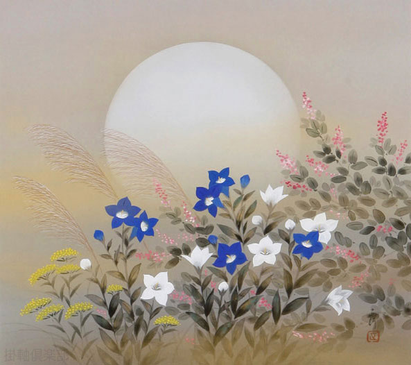 真作】掛軸秋草の美繊細な桔梗と草季節の彩り和の風情を描くQ172