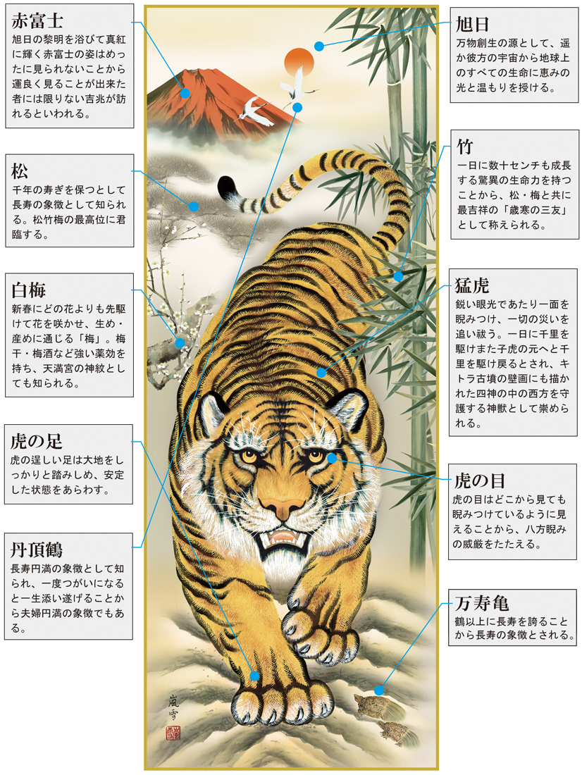 紅峰縁起猛虎図こうほうえんぎもうこず 尺五 【とら・寅・虎・干支