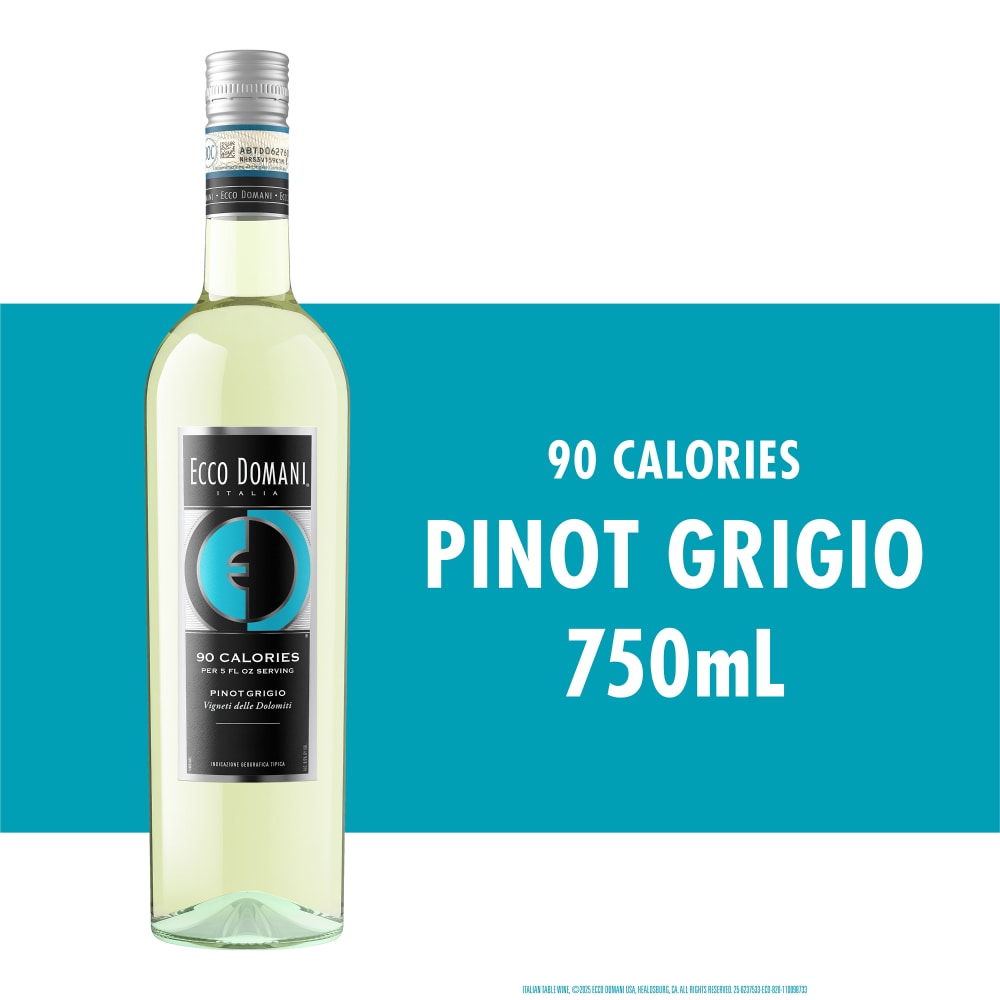 Ecco Domani 90 Calorie Pinot Grigio Italian White Wine, 750 mL