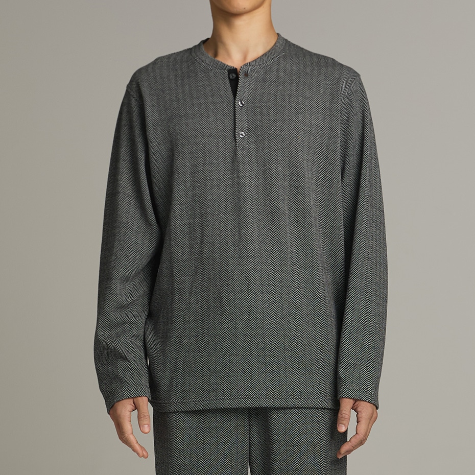 ヘリンボーン ヘンリーネック ロングスリーブクルーネック (RM8-C003