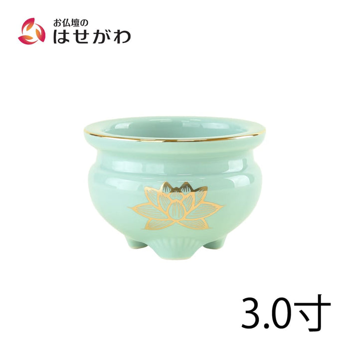 香炉 青地金蓮 3.0寸 | お仏壇のはせがわ公式通販