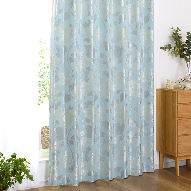 光沢が美しい花柄のジャガード織裏地付き3級遮光カーテン フラン（D