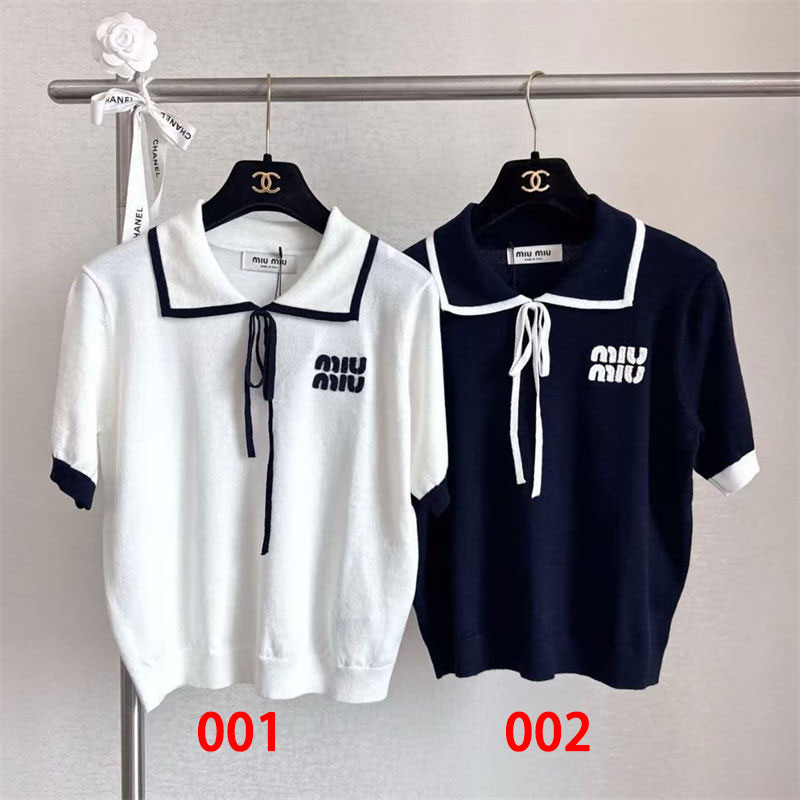 ミュウミュウ MiuMiuブランドPOLOシャツ レディース ニット 半袖 薄手