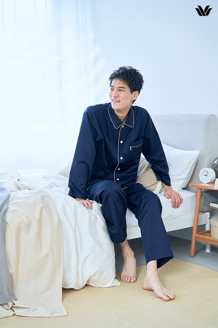 YGX514｜ワコール 睡眠科学 パジャマ 上下セット メンズ サテン 綿100