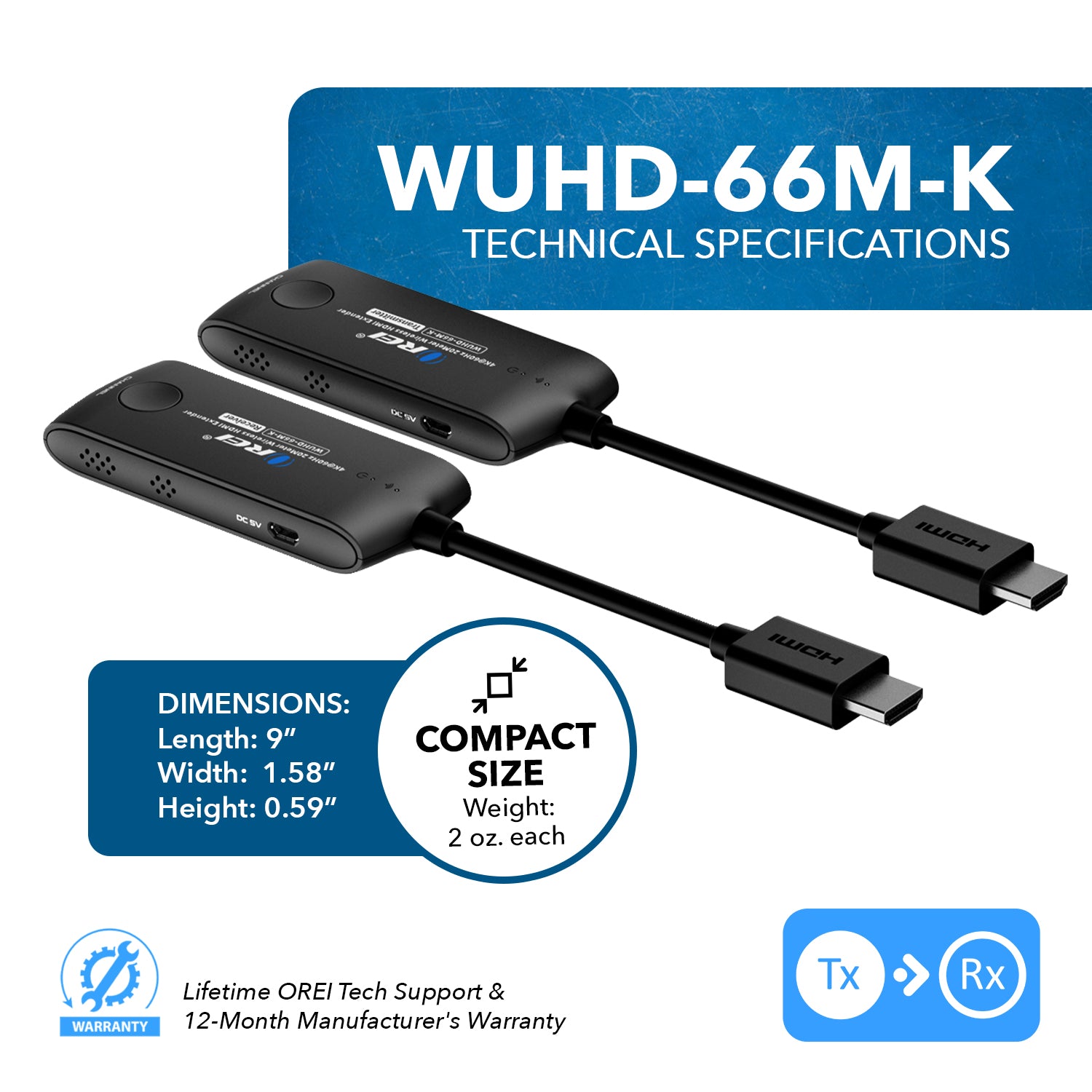 Wireless HDMI Extender Transmitter & Receiver Up to 4K@60Hz - Upto