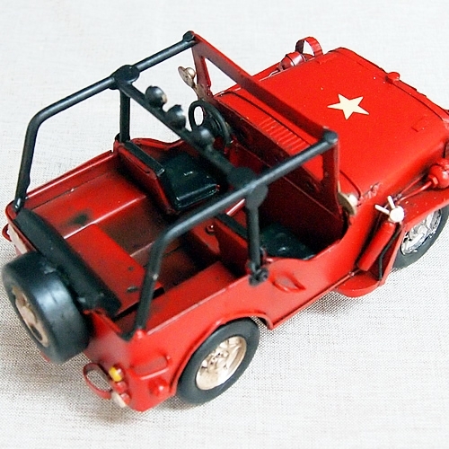 ブリキのおもちゃ車 アメリカ軍用ジープ／レッド(Sサイズ) , 大人の
